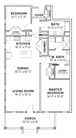 Ashley - 2 Bedroom Senior Garden Flat Mount Pleasant, SC Floor Plan