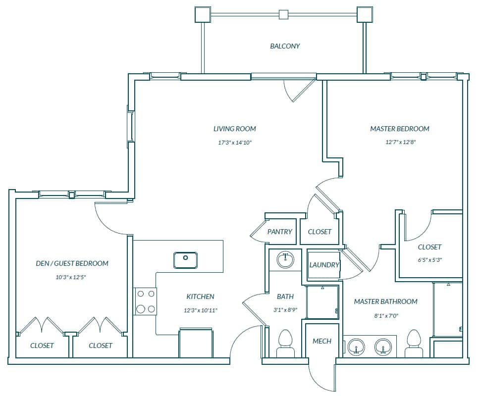 Palmetto 1 Bedroom Retirement Community Mount Pleasant SC Apartment Floor Plan