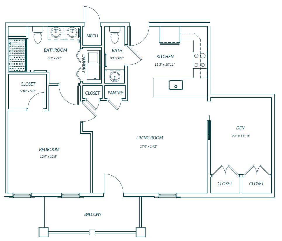 Rutledge 1 Bedroom Independent Living Mount Pleasant SC Floor Plan
